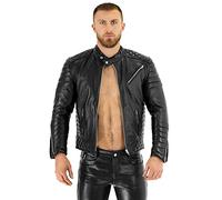 Bockle® Chaqueta de cuero con cremallera recta para hombre, Negro , L