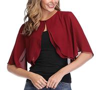 BOCOSO Cárdigan de gasa de manga corta para mujer, con frente abierto, estilo bolero, blusa de gasa para verano, ropa de abrigo, Rojo vino, XXL