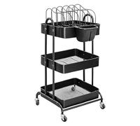 Boczif Carrito Auxiliar con Ruedas, Material Metálico Carro de Almacenamiento, con 1 Taza Colgante, 1 Estante Extraíble, 10 Etiquetas y 5 Bolsas de Etiquetas, para Cocina, Baño, Dormitorio (Negro)
