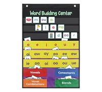 Boczif Tabla de bolsillo para centro de construcción de palabras para recursos educativos de aprendizaje preescolar, sílabas, tabla de bolsillo de reconocimiento de palabras con tarjetas de familia