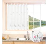 BOD HOME, 1 Pieza, Cortina Blanca Translúcida con Trabillas, Cortinas para Cocina, Diseños de Animales con Acabado de Color, Cortina Media Altura Hecha de 100% Poliéster, 140x140cm, Gallinas