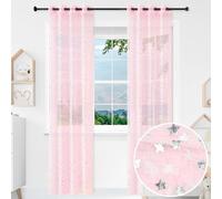 BOD HOME 2 Piezas Cortina Infantil Translúcida para Habitación de Niñas, 140 x 260cm Ancho x Alto, Cortina Dormitorio Infantil Rosada con Diseño Estrellas Plateadas, Material 100% Poliéster