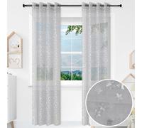 BOD HOME 2 Piezas Cortina Infantil Translúcida para Habitación de Niños/Niñas, 140 x 260cm Ancho x Alto, Cortina Dormitorio Infantil Gris con Diseño Estrellas Plateadas, Material 100% Poliéster