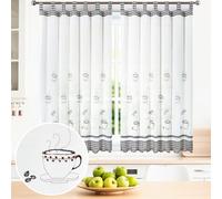 BOD HOME, 2 Piezas, Cortinas Blancas Translúcidas con Trabillas. Cortinas para Cocina, Diseños de Frutas y Tazas con Acabado de Color. Cortina Media Altura Hecha de Poliéster, 150x150cm (AnchoxAlto)