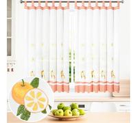 BOD HOME, 2 Piezas, Cortinas Blancas Translúcidas con Trabillas. Cortinas para Cocina, Diseños de Frutas y Tazas con Acabado de Color. Cortina Media Altura Hecha de Poliéster, 150x150cm (AnchoxAlto)