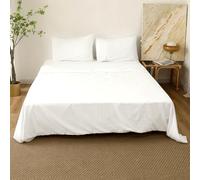 BOD HOME, Juego de Sábanas 4 Piezas, Cama Sencilla, Sábana Bajera Ajustable Cama 140/150/160 - Encimera y 2 Fundas Almohada 50x70cm, Poliéster, Suavidad (Blanco)