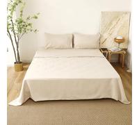 BOD HOME, Juego de Sábanas 4 Piezas, Cama Sencilla, Sábana Bajera Ajustable Cama 180 - Encimera y 2 Fundas Almohada 50x70cm, Poliéster, Suavidad (Crema)