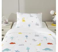 BOD HOME Juego de Sábanas Infantiles 3 Piezas, Sábana Bajera 100x200x25cm, Sábana Encimera 160x260cm, Funda Almohada 45x75cm, 100% Poliester, Diseños Divertidos, Blanca Dinosaurios, Fundas Ajustables