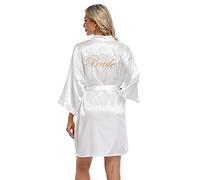 Boda de las mujeres de la fiesta de la novia de satén corto kimono bata de novia vestido de novia con diamantes de imitación, blanco, (White Bride), Talla única