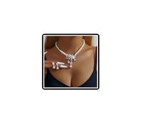 Boda Flor Collar Conjunto Nupcial Cristal Blanco Perla Imitación Colgante Pendientes Floral Rhinestone Cadena Joyería para Mujer Novia Dama de Honor (Blanco A)