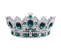 Boda Tiara Bridal Tiara Crown Lady Queen Circle Circle Tiara de boda y joyería de cristal Joyería Tiara (Color: Whtie, Metal Color: Silver) (Silver verde)
