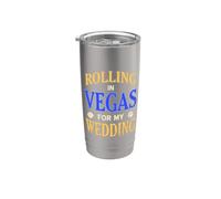 Boda Vegas Fiesta Viaje Matrimonio Dados y Diversión Vaso térmico de acero inoxidable de doble pared