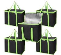 Bodaon Paquete de 5 bolsas aisladas para entrega de alimentos, bolsas extragrandes con cremallera superior para comestibles, puerta, catering, compras, pizza caliente térmica, accesorios grandes para
