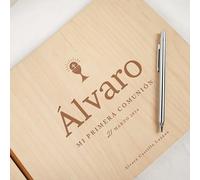 Bodapix | Libro de Invitados Comunión Personalizado | Libro de visitas Comunion de Madera Personalizado | Álbum de Firmas para Comunión Personalizado | Álbum de Fotos Scrapbook de Madera Cross