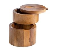 Bodega de especias de madera - para sal y pimienta de 2 niveles, tapa giratoria magnética, recipiente para azúcar y café con cuchara | Organizador de cocina compacto para condimentar, la