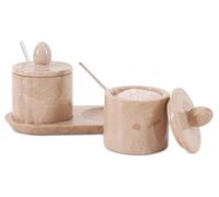 Bodega de sal de mármol con tapa, contenedor hecho a mano Verona de 3.5 pulgadas con cuchara y bandeja, juego decorativo de 2 cuencos de sal y pimienta para encimera de cocina, especias, azúcar