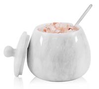 Bodega de sal de mármol con tapa, tarro de sal de piedra blanca hecho a mano de 4.5 pulgadas para cocina, contenedor de almacenamiento de hierbas y especias, azucarero de encimera, elegante recipiente
