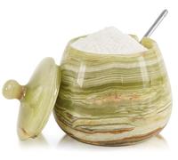 Bodega de sal de mármol con tapa, tarro de sal de piedra de ónice verde de 4.5 pulgadas hecho a mano para cocina, contenedor de almacenamiento de hierbas y especias, azucarero de encimera, elegante