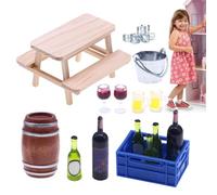 Bodega en Miniatura: Juego de Accesorios para Bebidas en casa de muñecas, minibotellas de Cerveza, Cesta de Vino Tinto, detallado para la casa | de Metal y Madera de Resina a ña e