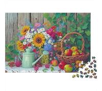 Bodegón de jardín de Verano con Girasoles Coloridos y Manzanas. Rompecabezas de 1000 Piezas para Adultos. El desafío Imposible. Desarrollo Cerebral. 52 x 38 cm / 1000 Piezas.