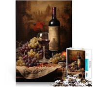 Bodegón de Vino y Uvas Puzzle de 1000 Piezas para Adultos Alivia el estrés Vacaciones en casa Matar el Tiempo Regalo de Obra de Arte 38x26cm