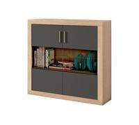 duehome | Salon Modular, Bodeguero con 2 Puertas, Composicion Salon por Piezas, Modelo Nuka, Acabado en Cambria y Gris Grafito, Medidas: 110 cm (Largo) x 110 cm (Alto) x 34,6 cm (Fondo)