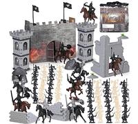 Boderam Juguetes de Caballeros del Castillo Medieval,254PCS Figuras de Guerreros Soldado Antiguo,Figuras de acción,Juego de Base Militar de plástico,Juguete con Torre Flecha caballería