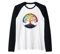 Bodh Gaya Bodhi Árbol Arco Iris Chakra Meditación Arte Camiseta Manga Raglan