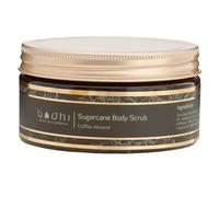 BODHI® Exfoliante corporal de azúcar de caña y café/250 ml, con aceite de coco y manteca de karité, contra la celulitis, para nutrición de la piel y energía, orgánico y vegano, 98% natural..