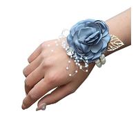Bodhi2000 Accesorio de flor de muñeca duradero Ramillete de muñeca de rosa Boutonniere elegante accesorios de flores de boda ramillete de flores artificiales azul claro flor de mano