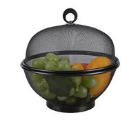 Bodhi2000 Soporte de frutas transpirable de malla de acero inoxidable con tapa, gran capacidad, a prueba de moscas, fácil de limpiar, soporte de frutas ventilado, color negro