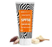 BODI BEAUTY - Leche solar SPF 50 para cuerpo y cara 150 ml - Resistente al agua - Absorción rápida - Manteca de karité, manteca de cacao, vitamina A & E | Filtro UV | Textura ligera para el día a día