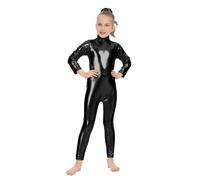 Bodies de Danza Brillante para Ballet, Mono de Manga Larga con Cremallera, Leotardo Body Nude para Gimnasia Deportiva Rítmica, Jumpsuit Niña Elástico Bailarina Yoga 1-12 años (7-9 años, Negro)