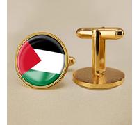 Bodmind Gemelos Bandera,Rayas De Moda Palestina Bandera Arte Hombres Casual Tela Incrustación Redonda Camisa Puño-Link Negocios Fiesta De Bodas Joyería Regalo Aniversario Cumpleaños,Oro,19Mm