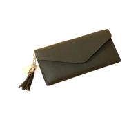 BODOBTF Carteras simples con cremallera para mujer, color negro, blanco, gris, rojo, de sección larga, cartera de mano de piel sintética suave, Verde oscuro 1, Talla única