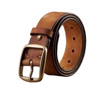BODOBTF Cinturón grueso de cuero vacuno con hebilla de cobre auténtico para pantalones vaqueros, cinturón casual de moda para hombre, correa retro masculina, caqui, 130 cm
