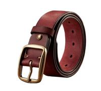BODOBTF Cinturón grueso de cuero vacuno con hebilla de cobre auténtico para pantalones vaqueros, cinturón casual de moda para hombre, correa retro masculina, Rojo Marrón, 115 cm