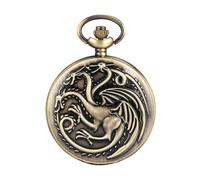 BODOBTF Reloj de bolsillo de cuarzo vintage con collar de monstruo de fuego de bronce, reloj antiguo vintage, marrón, talla única