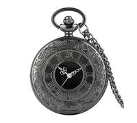 BODOBTF Reloj de bolsillo vintage con números romanos antiguos, de cuarzo, steampunk, reloj de bolsillo, negro, hueco, colgante, cadena, collar, regalo para hombre, negro, talla única