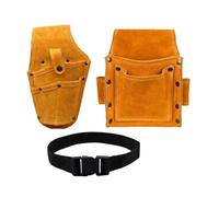 BODOBTF Riñonera portátil de piel de vaca, bolsa de taladro eléctrico, tornillos, clavos, brocas, piezas de metal, bolsas de almacenamiento de herramientas de viaje con cinturón (juego de 3 piezas)
