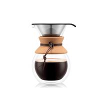 Bodum 11682-109 Double Wall Pour Over - Cafetera con Mango de Corcho, 8 Tazas, Cristal, Doble Pared, 34 onzas