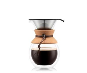 Bodum 11682-109 Double Wall Pour Over - Cafetera con Mango de Corcho, 8 Tazas, Cristal, Doble Pared, 34 onzas