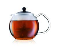 Bodum Assam - Tetera con émbolo, 1,5 l, asa de Cristal, Tapa y Filtro de plástico, Color Negro