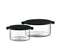 Bodum Hot Pot - Set de 2 Fuentes de Horno Cristal borosilicato, 1 l + 2,5 l, con Tapa de Silicona de Color Negro