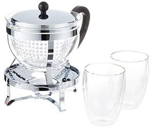 Bodum - K11143-16-1 - Chambord Set - Tetera con filtro de plástico 1.3 l con calentador y 2 vasos térmicos - 0,35 l