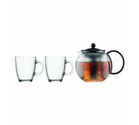 Bodum - K1805-01 - Assam - Tetera con filtro de acero inox - 1,0 l + 2 mugs de cristal - 0,35 l