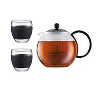 Bodum - K1844-01-2 - Assam Set - Tetera con colador de plástico y tapa de plástico - 1,0 l + 2 vasos de borosilicato- 0,35 l
