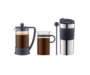 Bodum Set de café con cafetera de émbolo. taza. taza de viaje y cuchara negro
