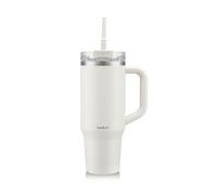 Bodum Taza de viaje de 1,2 L, color blanco invierno, botella de agua de metal con paja, asa y tapa, apta para lavavajillas, para bebidas frías y café caliente