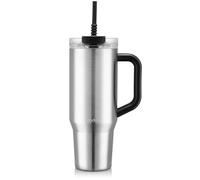 Bodum Vaso de viaje de 1,2 L, color plateado, botella de agua de metal con pajilla, asa y tapa, apta para lavavajillas, para bebidas frías y café caliente